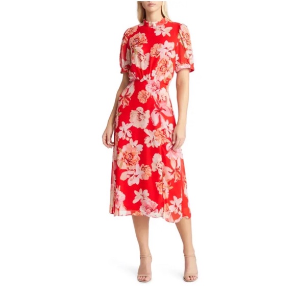 JULIA JORDAN red Floral Mockneck Midi A-Line Dress nwt - Picture 3 of 11